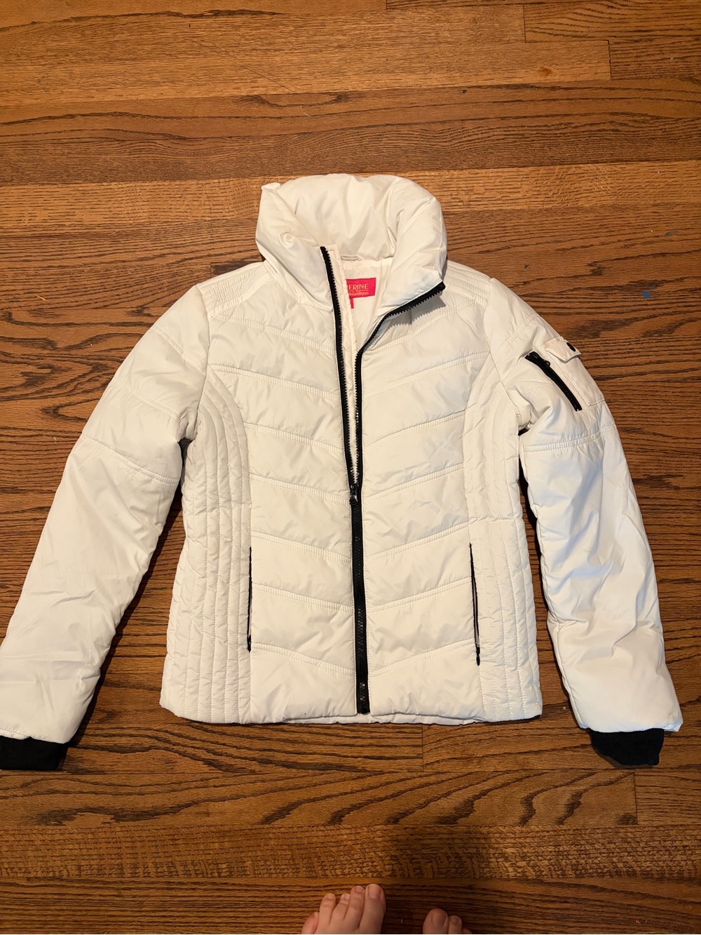 Catherines White Quilted Puffer Jacket with Contrast Zippers